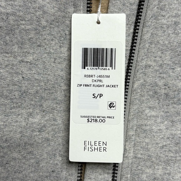 Eileen Fisher Brushed Cotton Terry Long Flight Jacket Size S Small Full Zip Gray - Picture 15 of 15